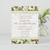 Invitation Light Celery Green Brown Mariage damassé Invitatio (Debout devant)