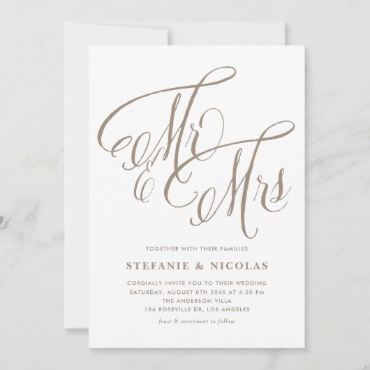 Invitation Light Gold M. et Mme Rustic Calligraphy Mariage (Devant)