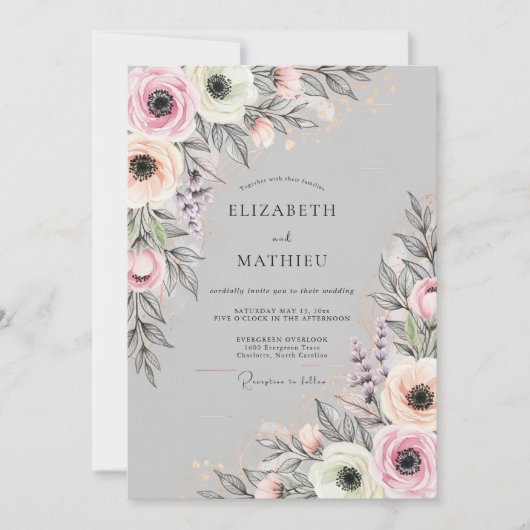 Invitation Light Gray Delicate Spring Wedding (Devant)