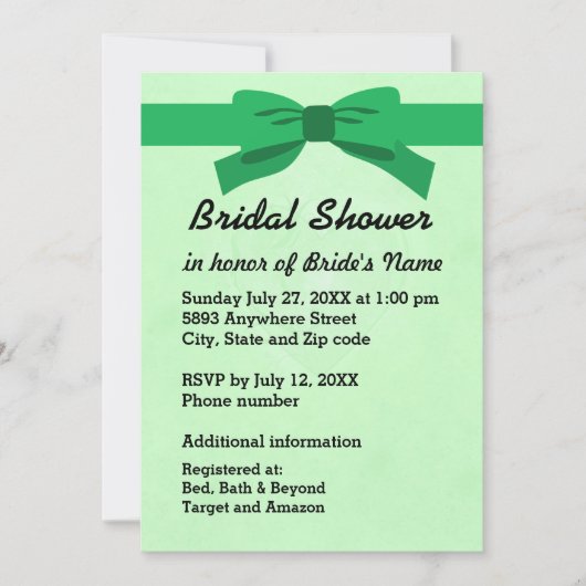 Invitation Light Green with Heart & Green Bow Bridal Shower (Devant)