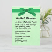 Invitation Light Green with Heart & Green Bow Bridal Shower (Debout devant)