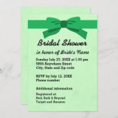 Invitation Light Green with Heart & Green Bow Bridal Shower (Devant / Derrière)