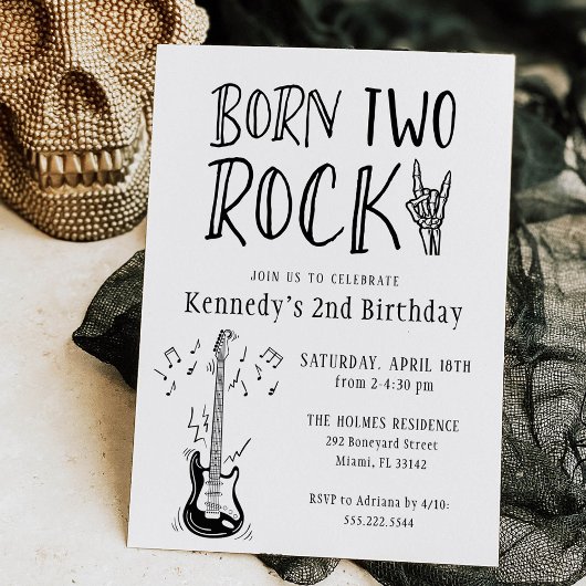 Invitation Light Grey Born Two Rock Guitare 2e anniversaire