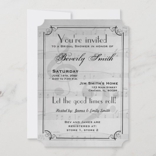 Invitation Light Grey Musical thème nuptiale douche (Devant)