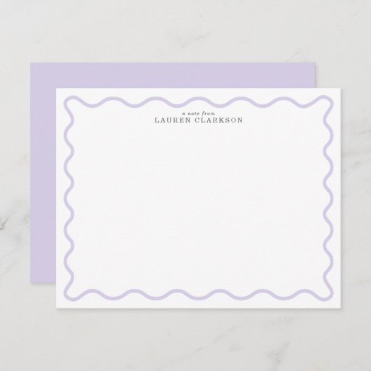 Invitation Light Lavender Modern Wavy Border Note card (Devant / Derrière)