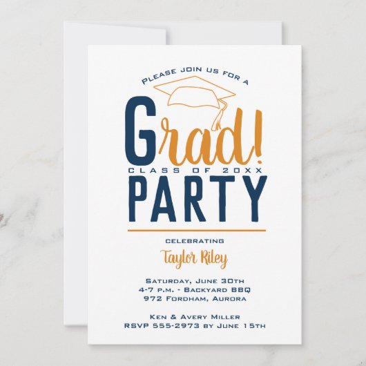 Invitation Light Orange & Blue Graduation Party (Devant)