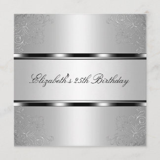 Invitation Light Silver Floral 25th Birthday Party