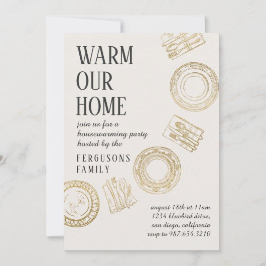 Invitation Light Soft Beige Gold Dining House Warming Party (Devant)