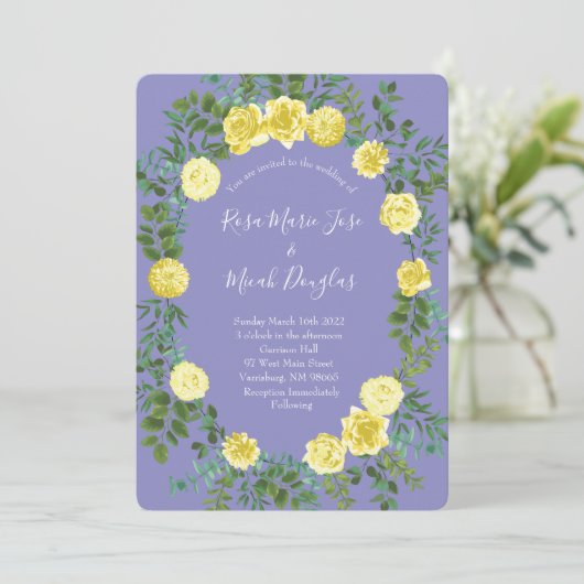 Invitation Light yellow Periwinkle Blue Rose Wedding (Debout devant)