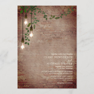 Invitation Lightbulb Green Mariage de brique Garland