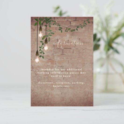 Invitation Lightbulb Greenery Garland Information du Mariage (Debout devant)