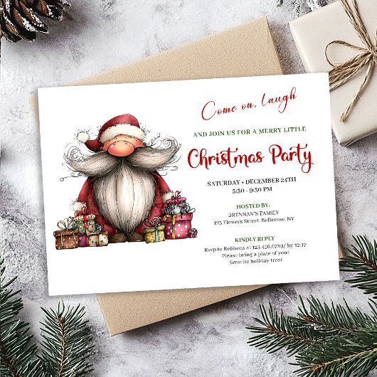 Invitation Lighthearted Quirky Santa Hand Drawn Holiday