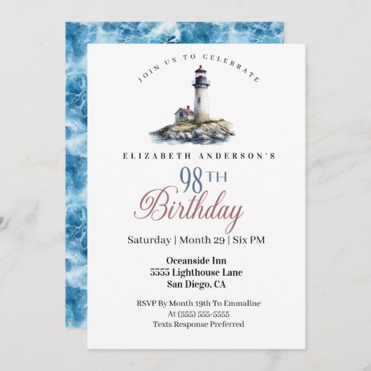 Invitation Lighthouse 98th Birthday (Devant / Derrière)