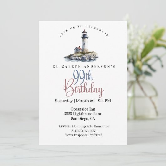 Invitation Lighthouse 99th Birthday (Debout devant)