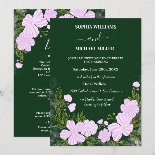Invitation Lights Flowers Wedding (Devant / Derrière)