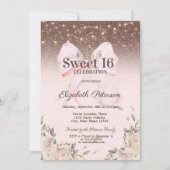 Invitation Lights, Pink Bow Flowers Glitter Sweet 16 (Devant)