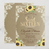 Invitation Lights,Tiara,Lace Sunflowers Kraft Sweet 16 Party (Devant / Derrière)