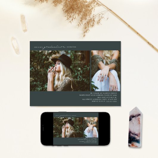 Invitation Ligne Art 2 Photo Emerald Graduation Party