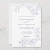 Invitation Ligne Bleue Chic Mariage Floral tiré (Devant)