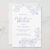 Invitation Ligne Bleue Chic Tirée Floral Baby Douche Brunch (Devant)