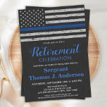 Invitation Ligne Bleue Mince Drapeau Cuir Police Retraite<br><div class="desc">Ligne Bleue Mince Invitations de retraite de la police. Célébrez des années de service dévoué, des amis et de la famille invitations à votre parti de retraite d'application de la loi avec cette Invitation à la retraite de la police de la Ligne Bleue mince. Etats-Unis Drapeau américain dans les couleurs...</div>