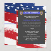 Invitation Ligne Bleue Mince Drapeau Officier De Police Gradu (Devant / Derrière)