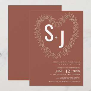 Invitation Ligne botanique Art Wreath Heart Mariage Earth Ton