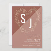 Invitation Ligne botanique Art Wreath Heart Mariage Earth Ton (Devant)