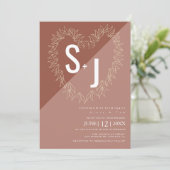 Invitation Ligne botanique Art Wreath Heart Mariage Earth Ton (Debout devant)