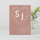 Invitation Ligne botanique Art Wreath Heart Mariage Earth Ton (Debout devant)