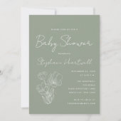 Invitation Ligne Botanique Moderne Baby shower Vert Sage Art (Devant)