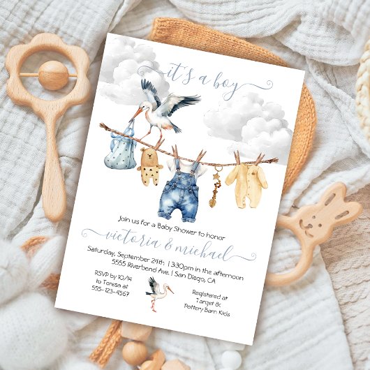Invitation Ligne de Baby shower Boho Stork