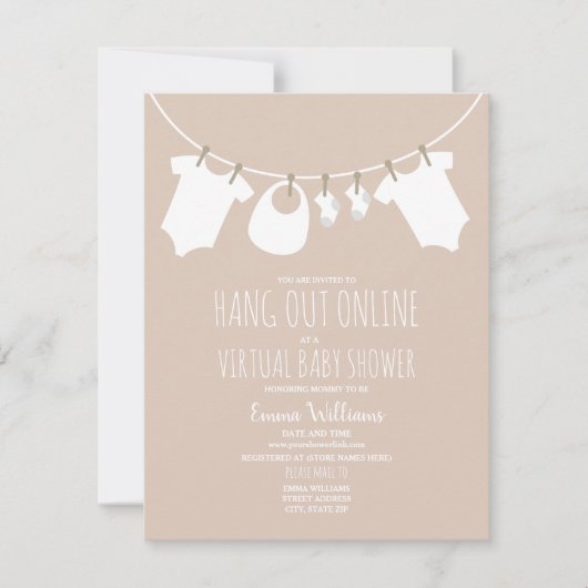 Invitation Ligne de Baby shower de fille rose virtuelle en li (Devant)
