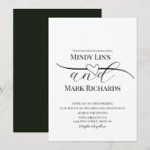 Invitation Ligne de cœur romantique Script noir vert Mariage (Devant / Derrière)