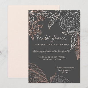 Invitation Ligne de croquis de crayon Art Charcoal Floral Peo