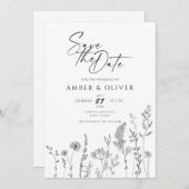 Invitation Ligne De Fleur sauvage Simple Art Enregistrer La D (Devant / Derrière)