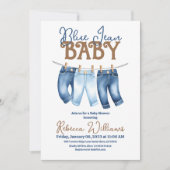 Invitation Ligne de linge Denim moderne Boy Baby shower Blue  (Devant)