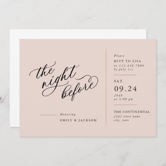 Invitation Ligne De Script Moderne Bloquer La Nuit Avant Invi (Devant / Derrière)