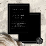 Invitation Ligne de texte blanc Bordure Mariage noir Soirée<br><div class="desc">Simple Ligne de Texte Blanc Bordure Mariage noir Soirée. Entièrement personnalisable. Disponible numériquement et imprimé. Facile de personnaliser le texte à vos détails et de modifier les couleurs de la typographie et arrière - plan de chaque côté si vous le souhaitez peut être changé à n'importe quel ou votre choix...</div>
