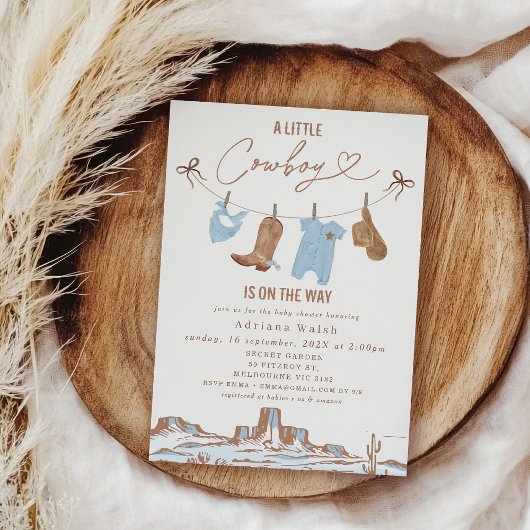 Invitation Ligne de Vestiaire Bleue Ouest Baby shower Petit C