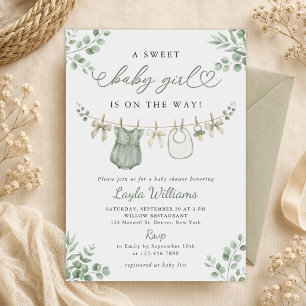 Invitation Ligne de vêtements de bébé fille douce verte Baby