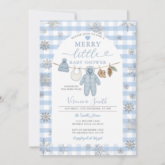 Invitation Ligne de vêtements d'hiver bleu Joyeux petit Baby  (Devant)
