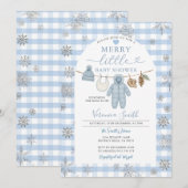 Invitation Ligne de vêtements d'hiver bleu Joyeux petit Baby  (Devant / Derrière)
