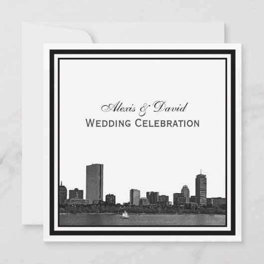 Invitation Ligne d'horizon de Boston Gravée Cadre de Mariage (Devant)