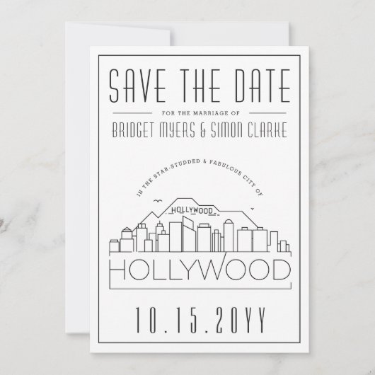 Invitation Ligne d'horizon stylisée de mariage à Hollywood En (Devant)