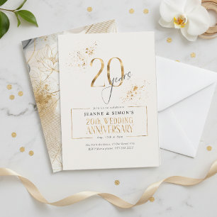 Invitation Ligne dorée florale 20e anniversaire ID1169