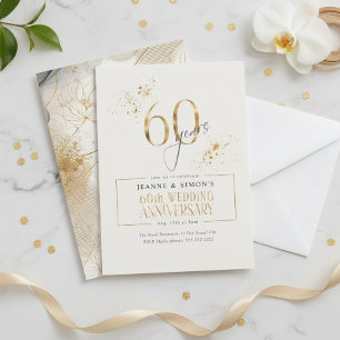 Invitation Ligne dorée florale 60e anniversaire ID1169