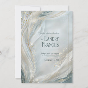 Invitation Ligne dorée lumineuse fluide mariage marbré