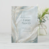Invitation Ligne dorée lumineuse fluide mariage marbré (Debout devant)