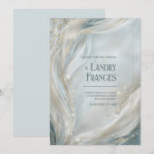 Invitation Ligne dorée lumineuse fluide mariage marbré (Devant / Derrière)